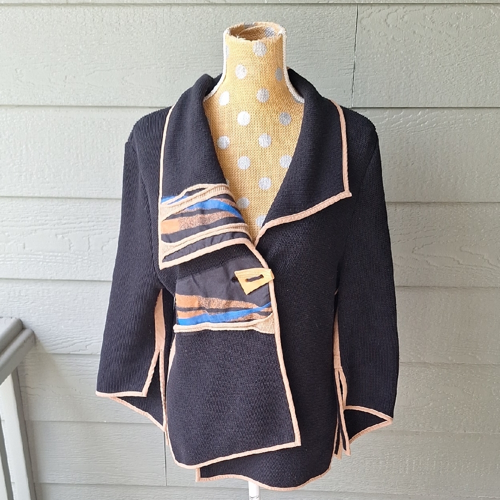 Tivoli Boho 3D Knit Waffle Cardigan With Pottery Button Clasp Size Large Artsy